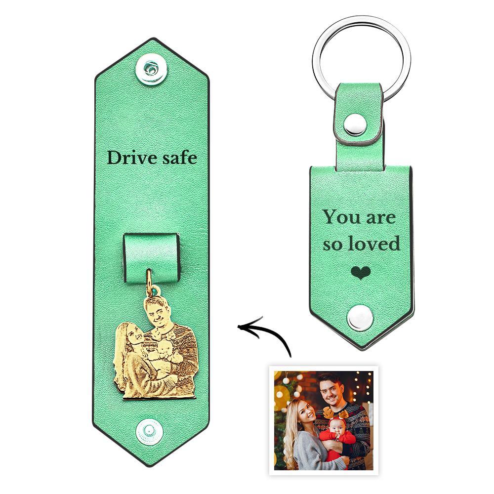 Custom Photo Leather Keychain With Text Annivesary Gifts For Men - PhotoKeychain