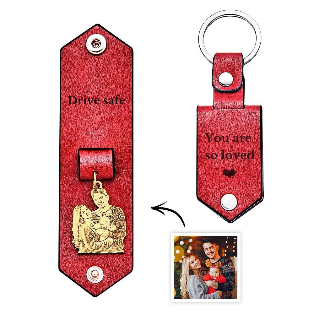 Custom Photo Leather Keychain With Text Annivesary Gifts For Men - PhotoKeychain