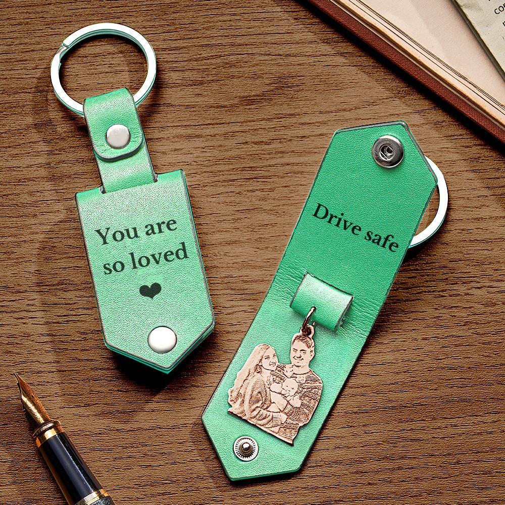 Custom Photo Leather Keychain With Text Annivesary Gifts For Men - PhotoKeychain