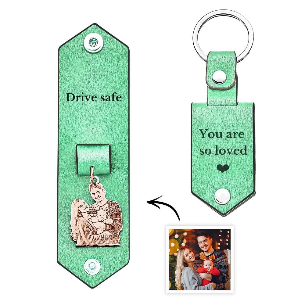 Custom Photo Leather Keychain With Text Annivesary Gifts For Men - PhotoKeychain
