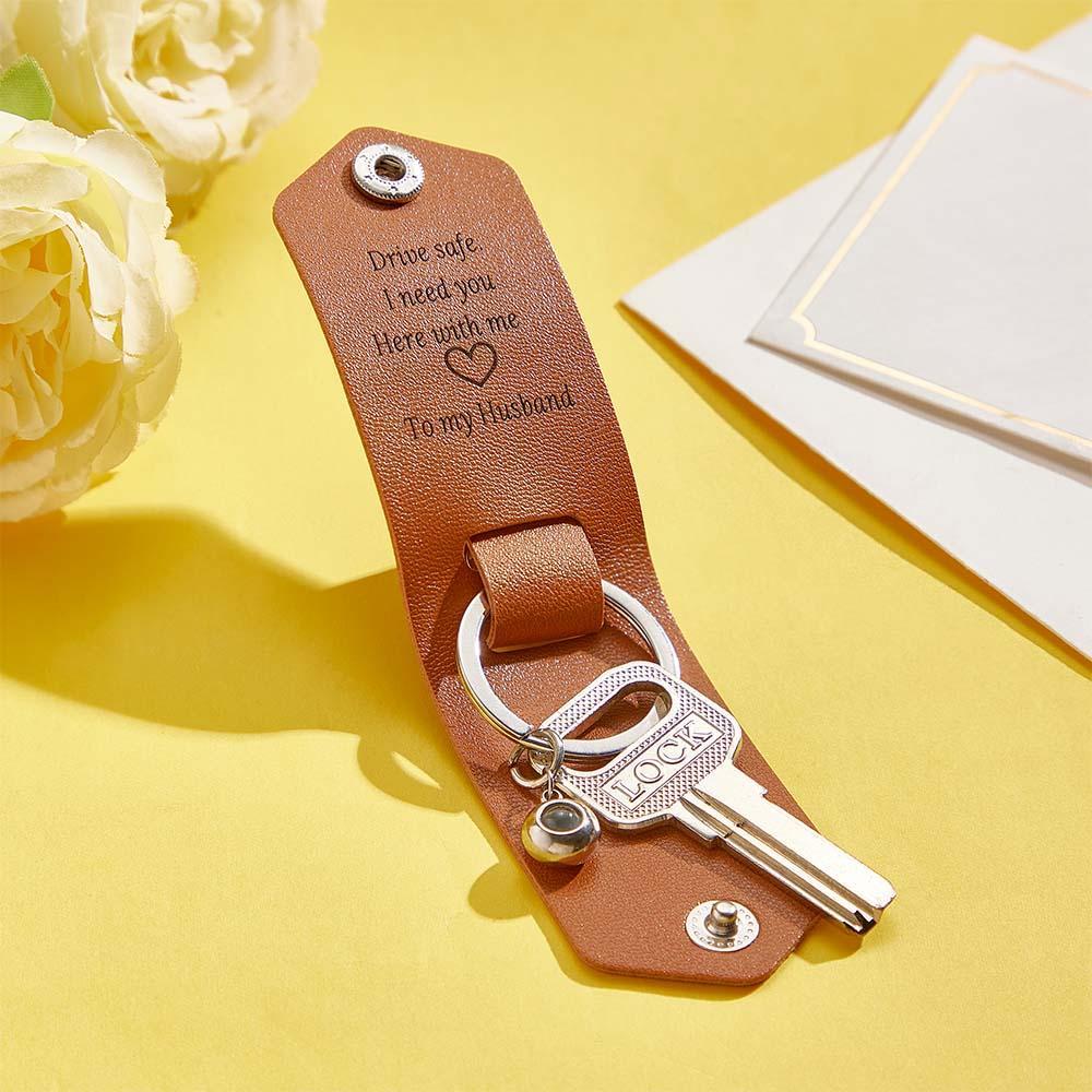 Custom Text Engraved Leather Keychain Personalized Photo Projection Gifts for Him - PhotoKeychain