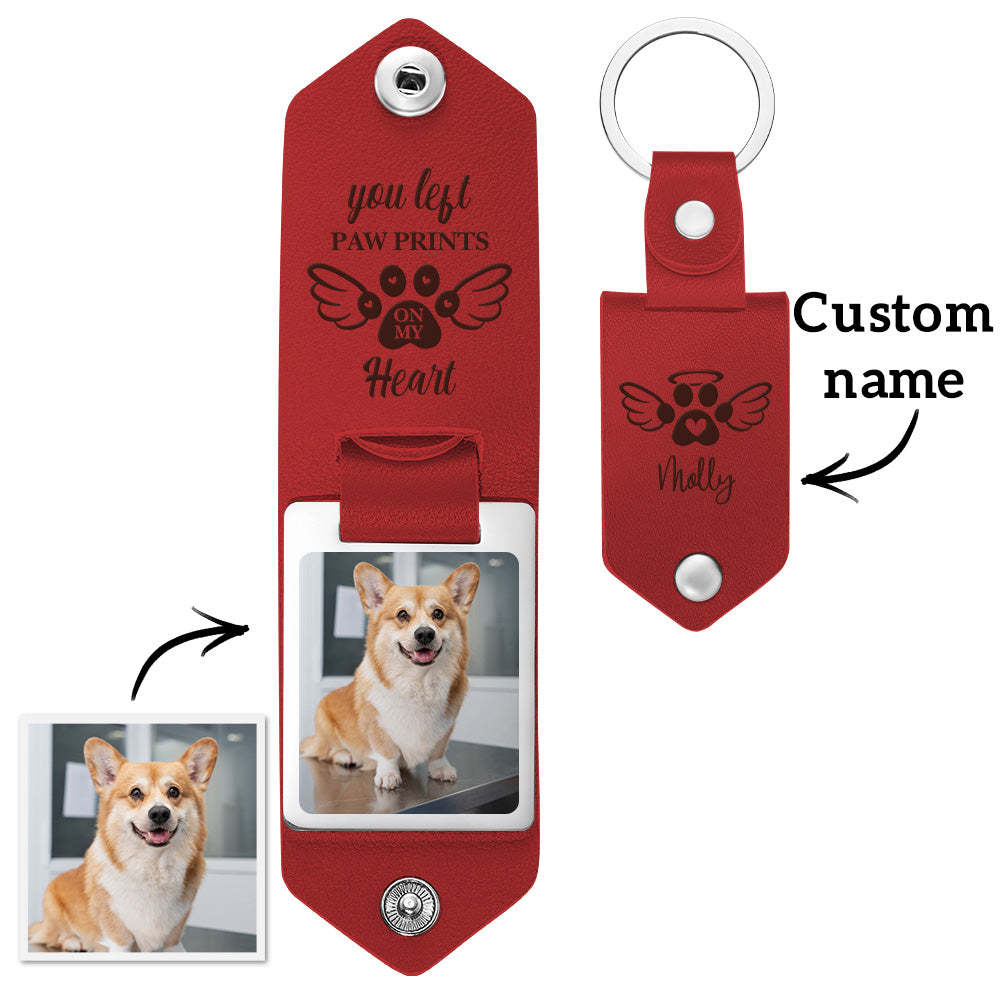Custom Leather Keychain Memory Keychain Personalized Photo Keyring For Pets - PhotoKeychain