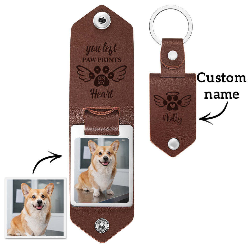 Custom Leather Keychain Memory Keychain Personalized Photo Keyring For Pets - PhotoKeychain