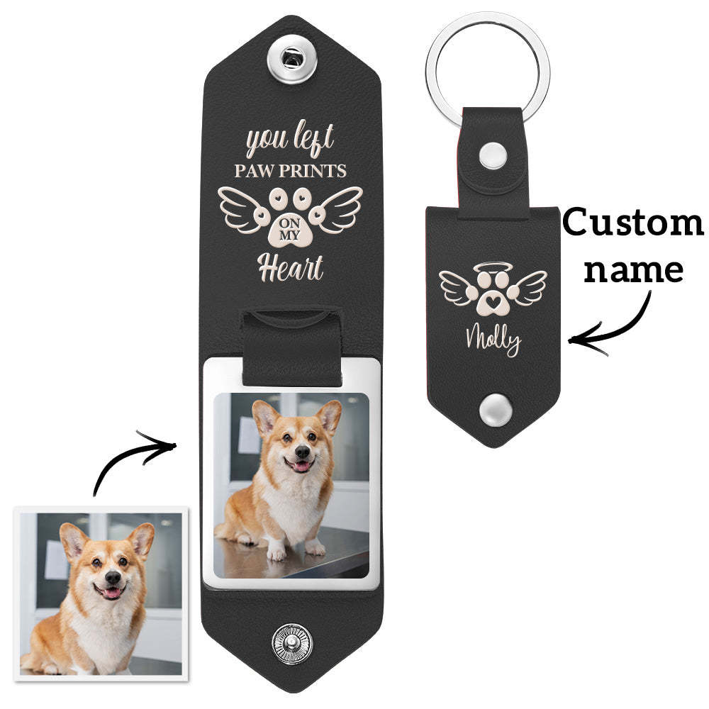Custom Leather Keychain Memory Keychain Personalized Photo Keyring For Pets - PhotoKeychain