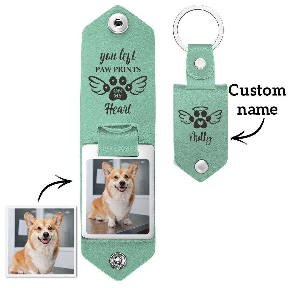 Custom Leather Keychain Memory Keychain Personalized Photo Keyring For Pets - PhotoKeychain