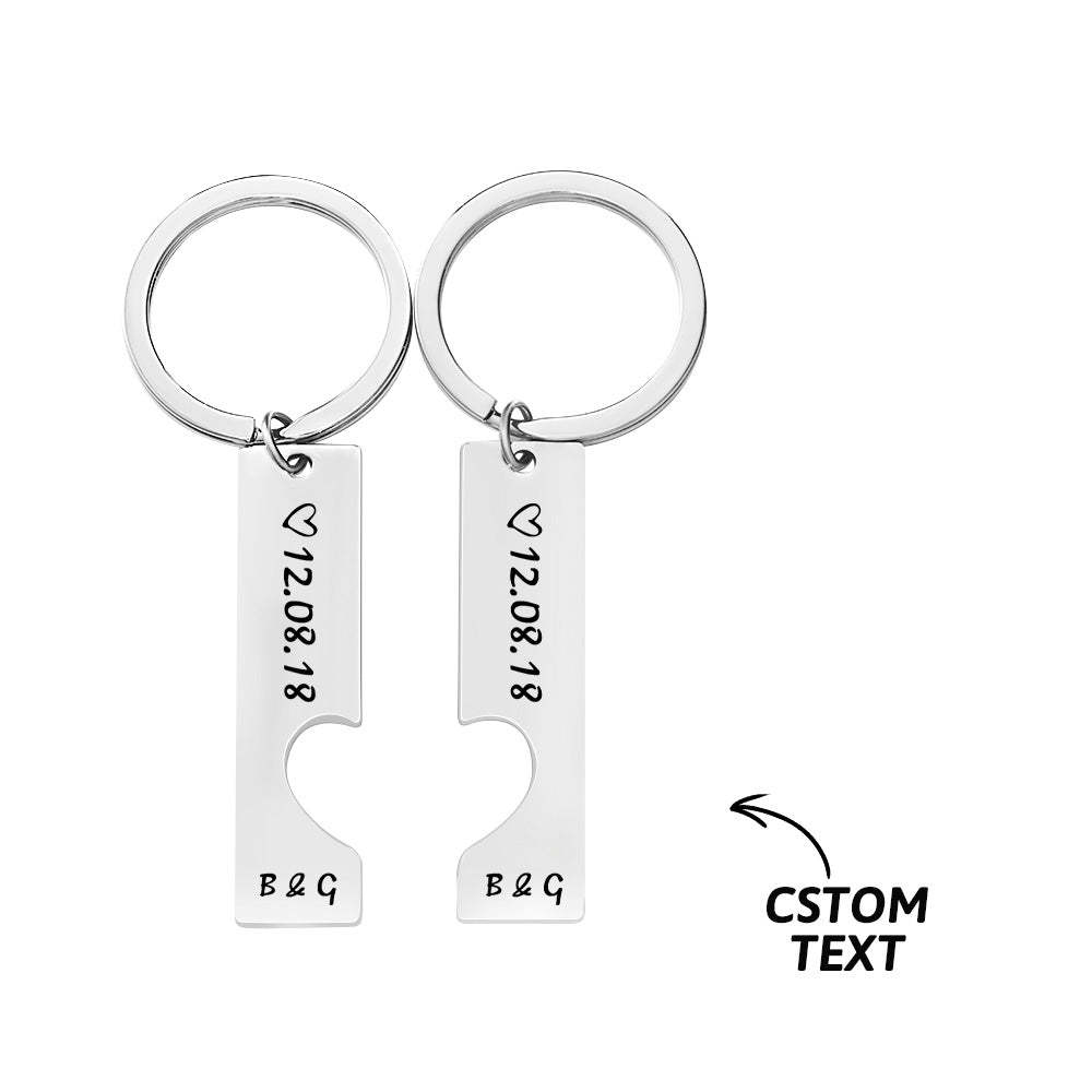 Couple Keychain Set Heart Custom Keychain Personalized 2pcs Matching Keyring Gift for Him - customphotokeychain