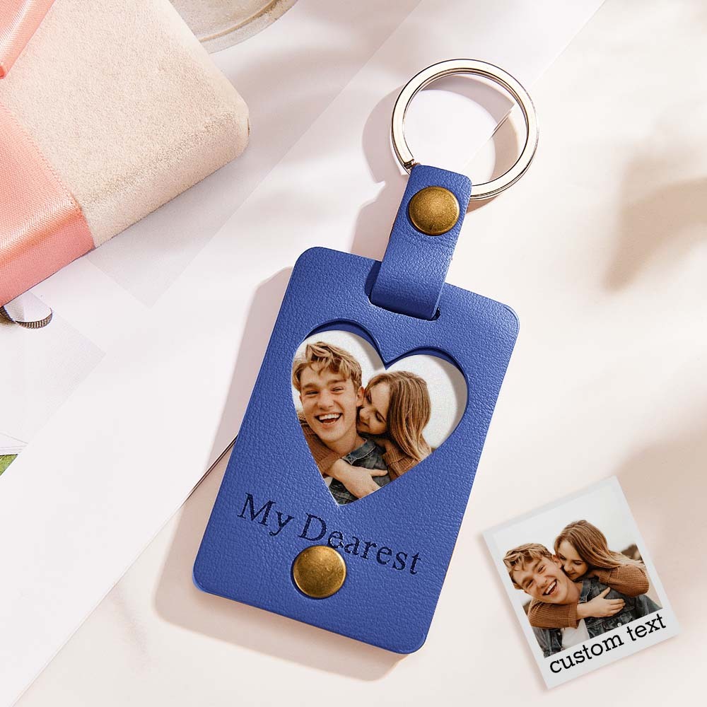 Custom Photo Engraved Keychains Heart-shaped Leather Gifts for Couple - customphotokeychain