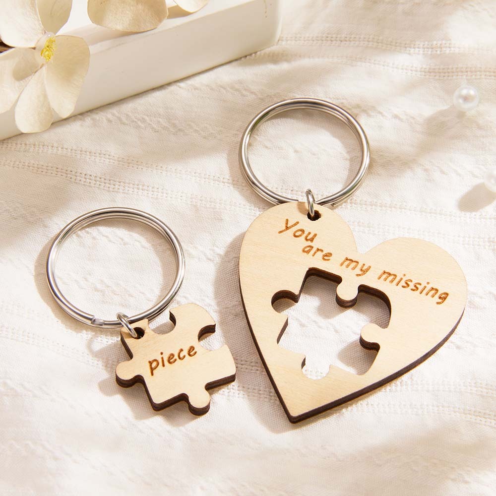 Custom Engraved Keychains Puzzle Love Wooden Gifts - PhotoKeychain