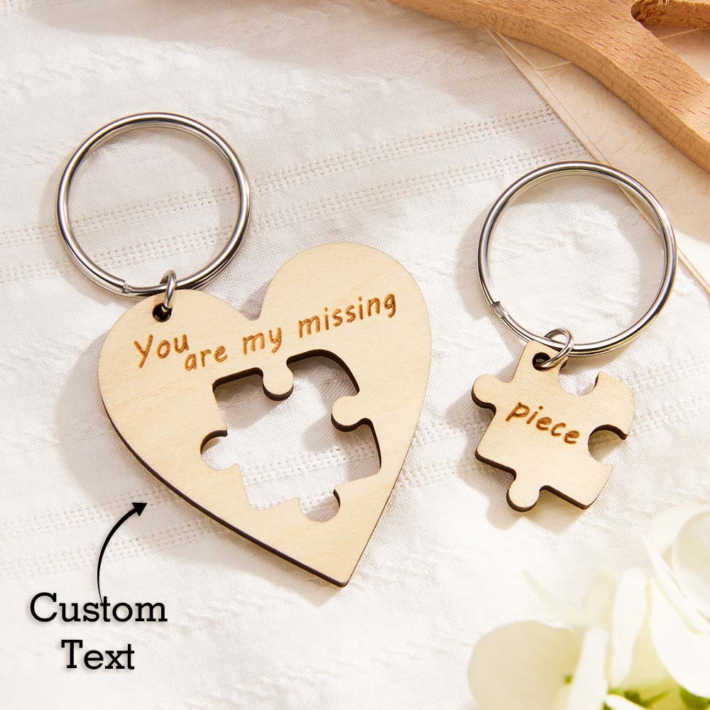 Custom Engraved Keychains Puzzle Love Wooden Gifts - PhotoKeychain