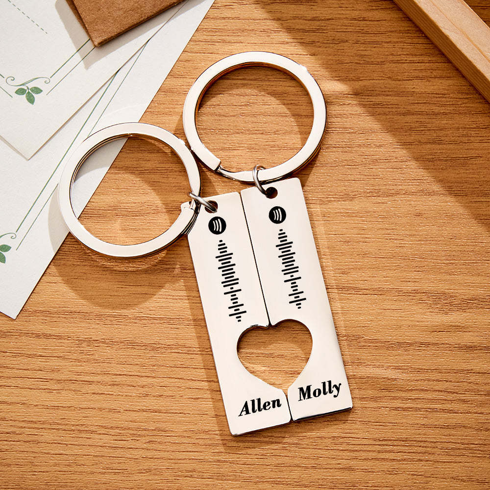 Scannable Custom Spotify Code Personalized Name Keyring 2pcs a Set For Valentine's Day Gift - PhotoKeychain