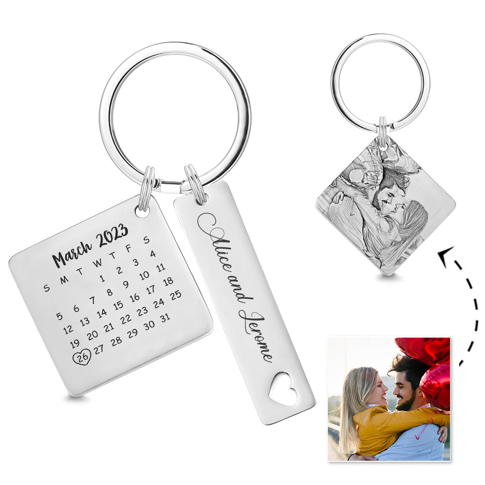 Custom Photo Calendar Keychain Personalized Save The Date Keychain Gift for Lover
