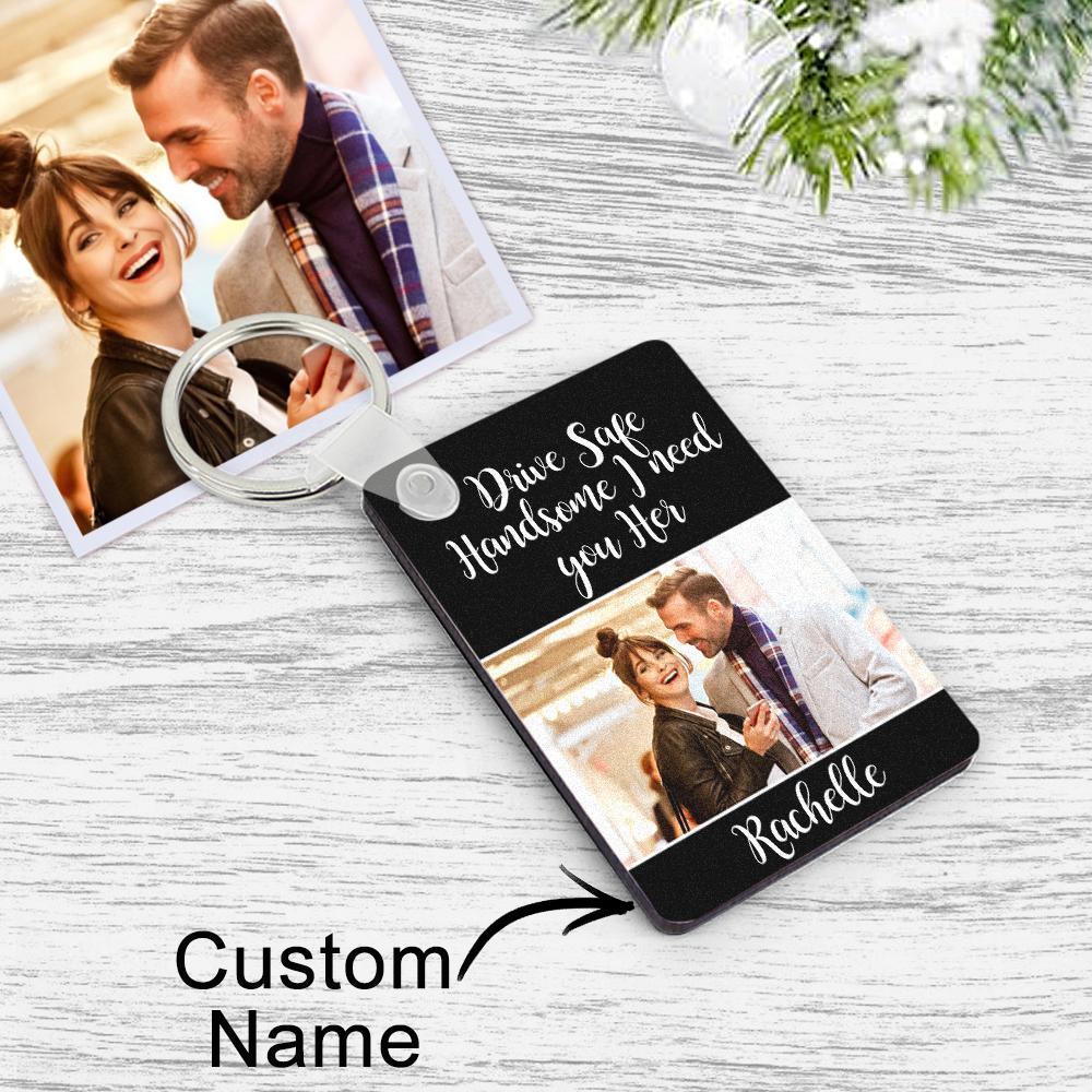 Custom Photo Engraved Keychain Drive Safe Couple Love Gifts - customphotokeychain
