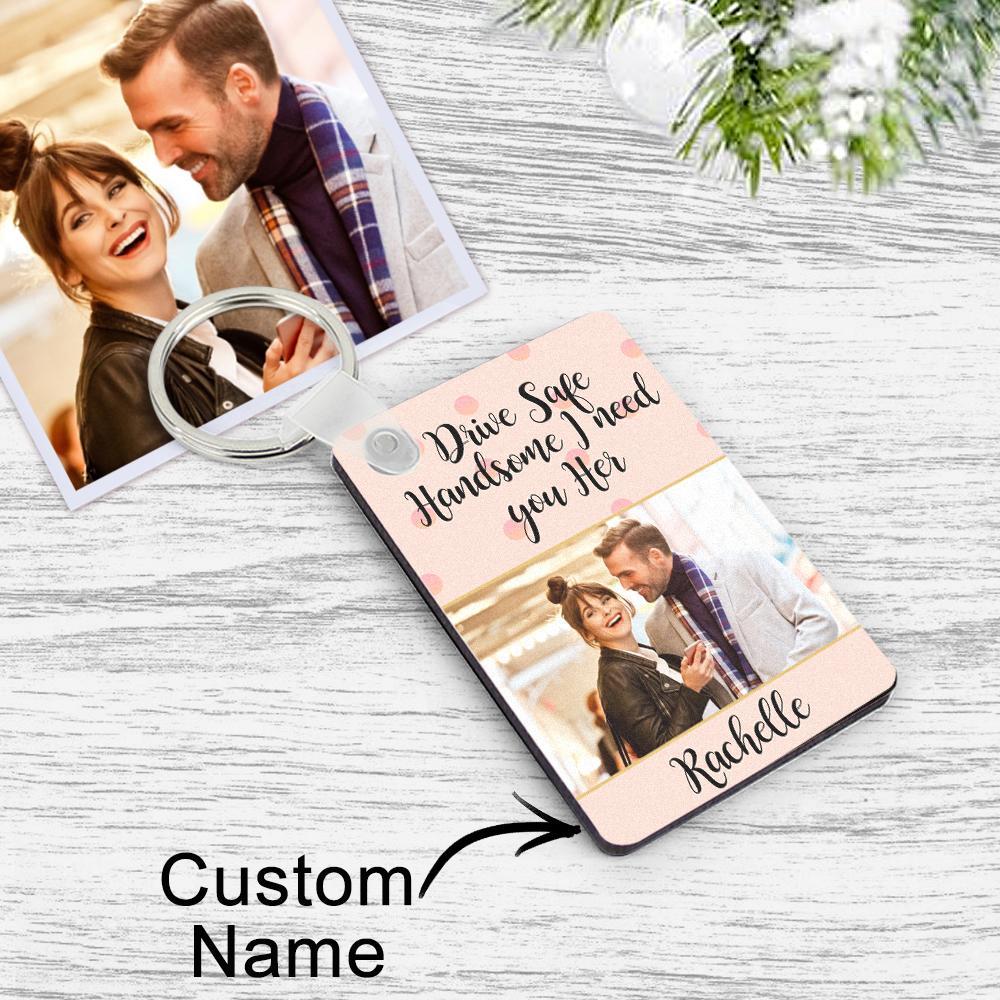 Custom Photo Engraved Keychain Drive Safe Couple Love Gifts - customphotokeychain