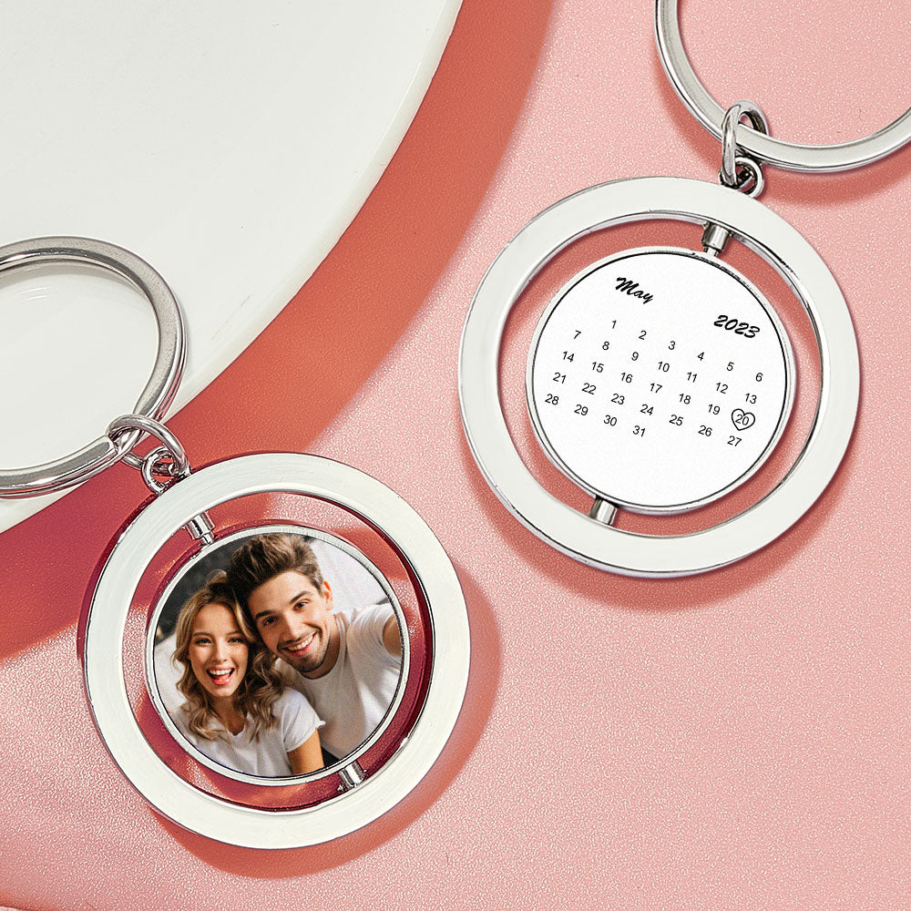 Custom Calendar Keychain Personalized Turnable Double Sides Keychains Anniversary Gift