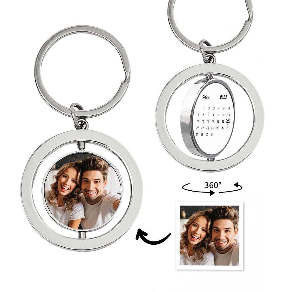 Custom Calendar Keychain Personalized Turnable Double Sides Keychains Anniversary Gift
