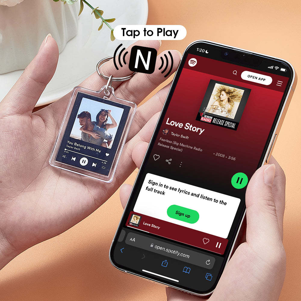 Custom Spotify Music Keychain Tap to Play NFC Tag Keychain Unique Gift for Lover - PhotoKeychain
