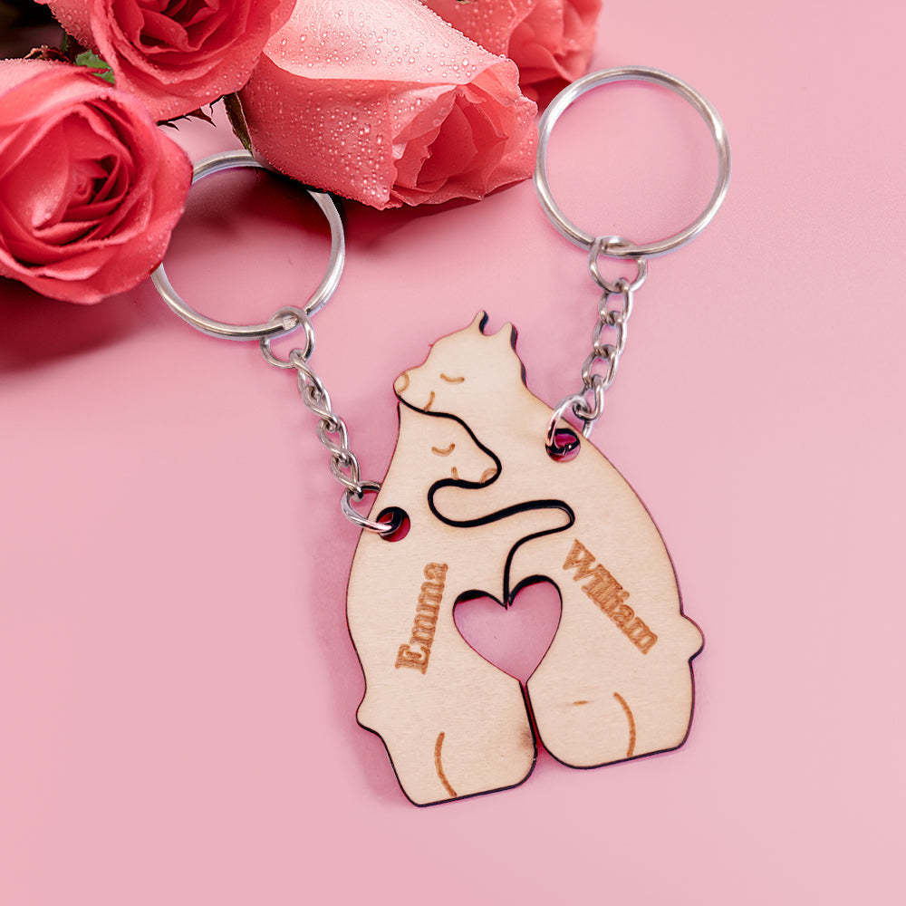 Personalized Couple Matching Keychain Custom Matching Bear Keychain Valentine's Day Gifts for Lover - PhotoKeychain