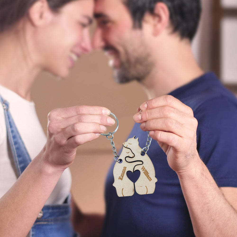 Personalized Couple Matching Keychain Custom Matching Bear Keychain Valentine's Day Gifts for Lover - PhotoKeychain