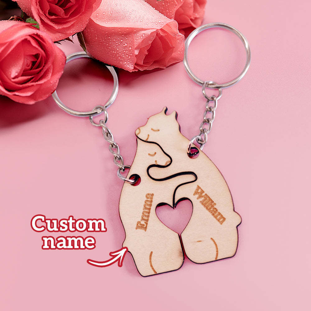 Personalized Couple Matching Keychain Custom Matching Bear Keychain Valentine's Day Gifts for Lover - PhotoKeychain