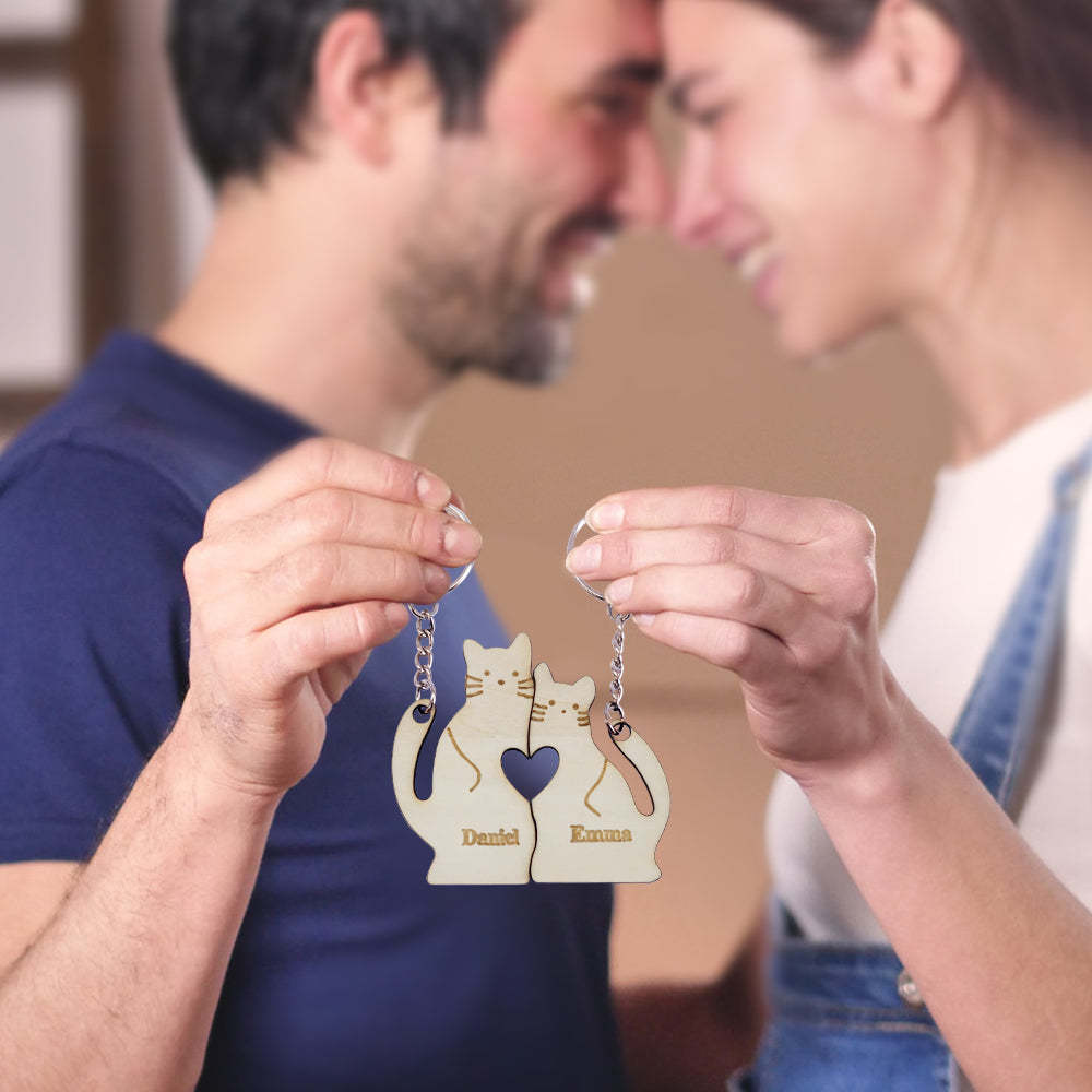 Personalized Couple Matching Keychain Custom Matching Cats Keychain Valentine's Day Gifts for Lover - PhotoKeychain