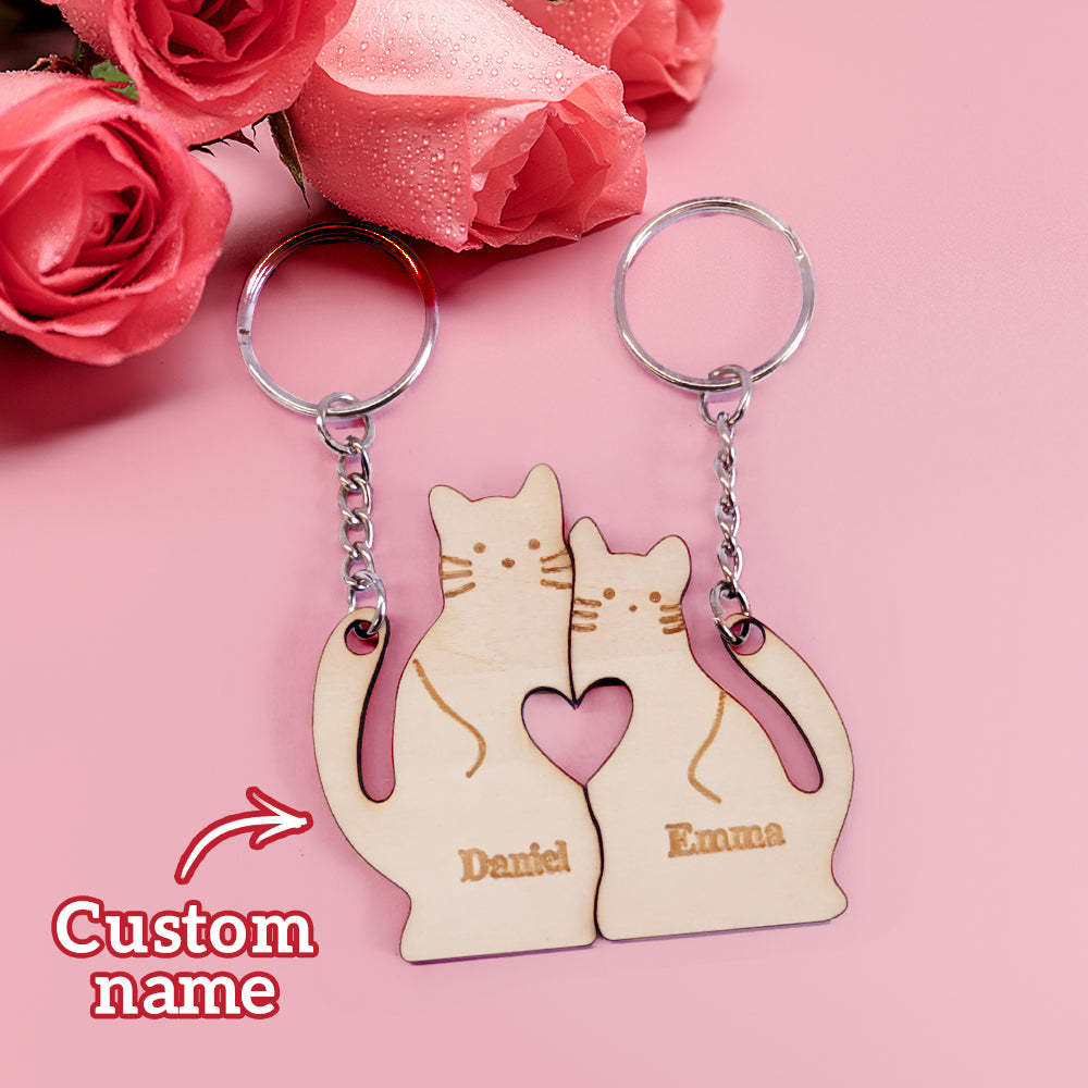 Personalized Couple Matching Keychain Custom Matching Cats Keychain Valentine's Day Gifts for Lover - PhotoKeychain