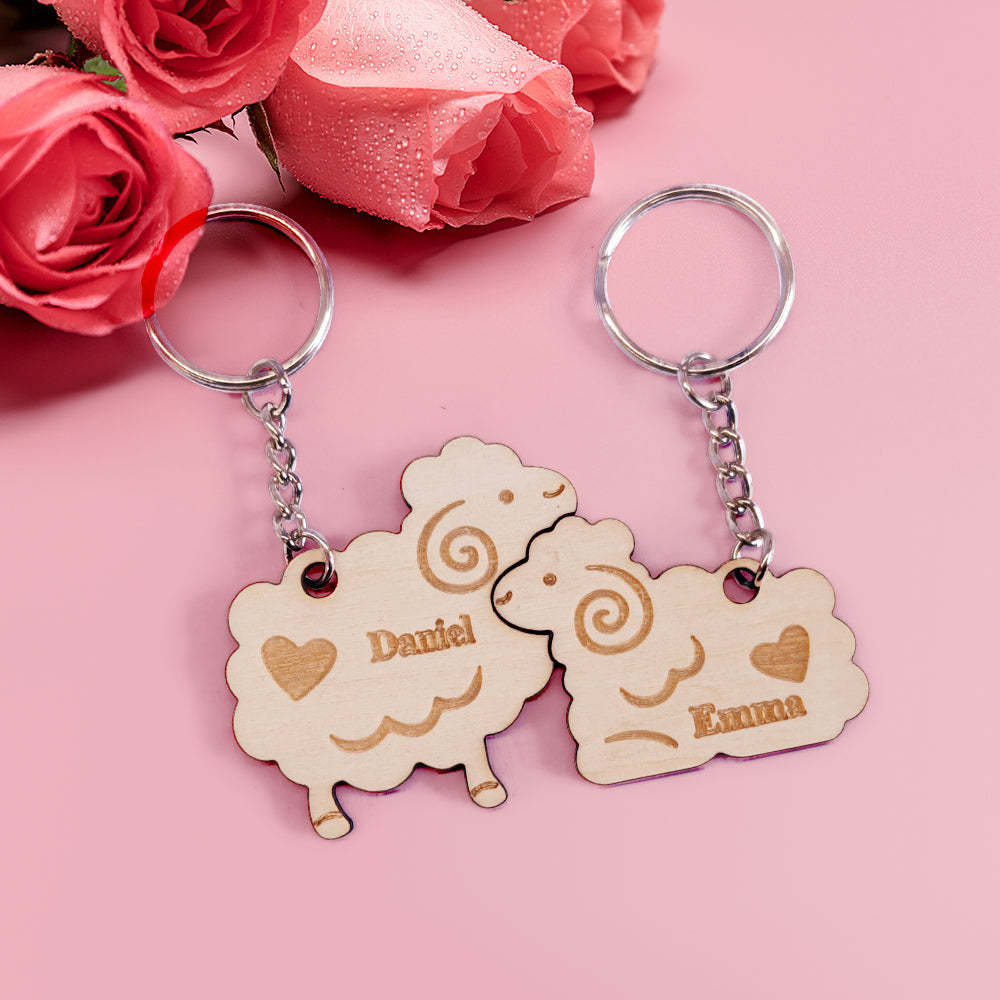 Personalized Couple Matching Keychain Custom Matching Sheeps Keychain Valentine's Day Gifts for Lover - PhotoKeychain