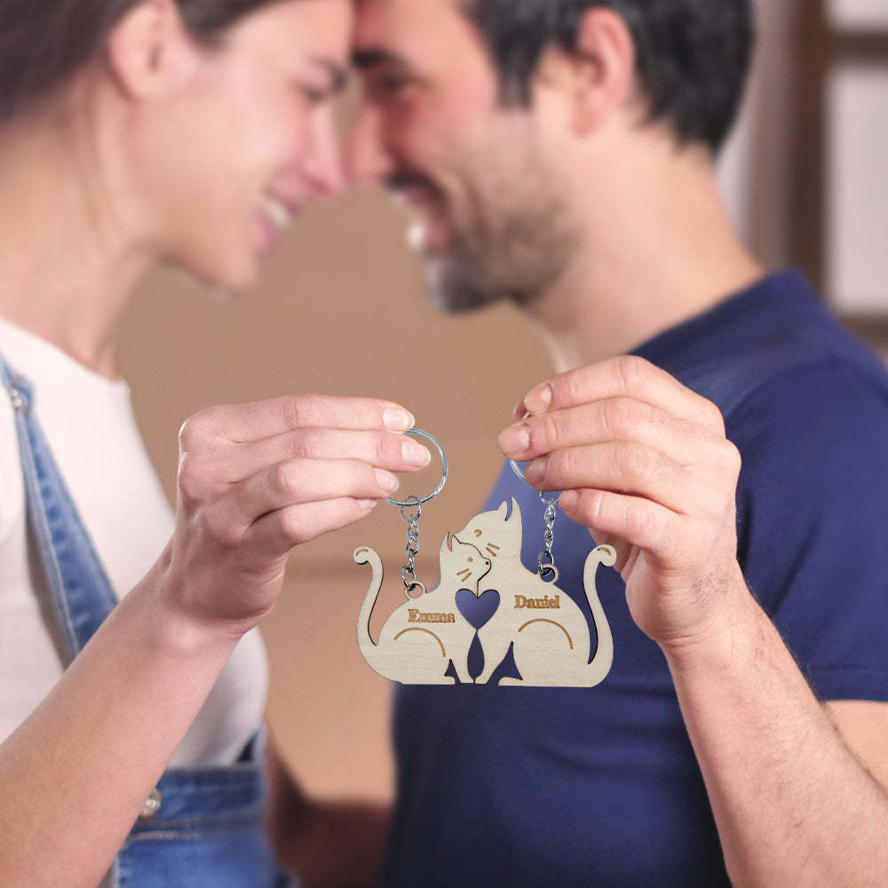 Personalized Couple Matching Keychain Custom Matching Hug Cats Keychain Valentine's Day Gifts for Lover - PhotoKeychain