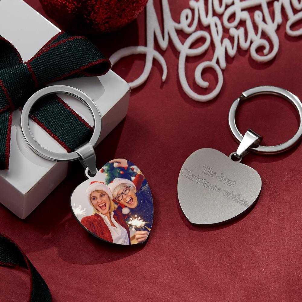 Custom Photo Engraved Keyring Stainless Steel - Merry Christmas