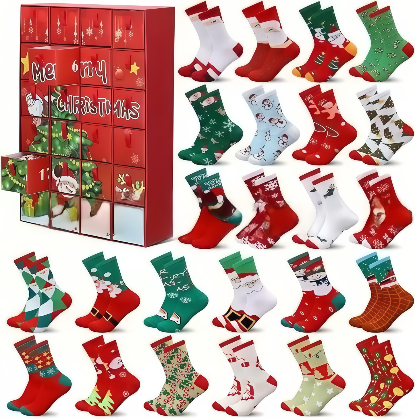 Christmas Socks Advent Calendar 24 Days Countdown Holiday Gift Box Festive Countdown Gift Box - MyPhotoKeychainUK