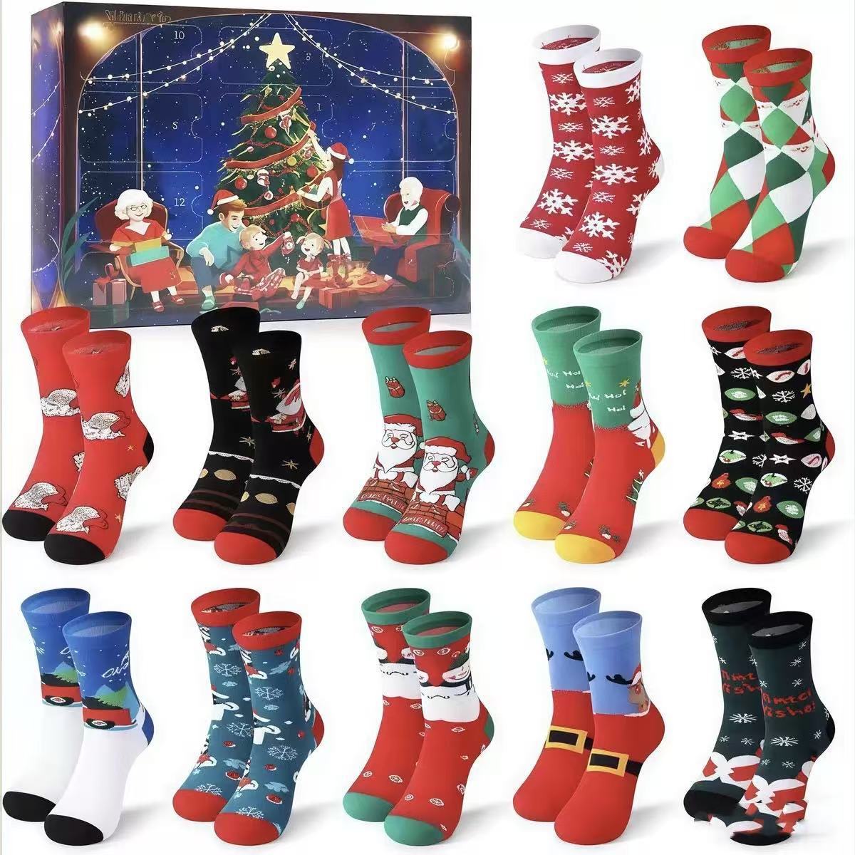 Christmas Socks Advent Calendar 24 Days Countdown Holiday Gift Box Festive Countdown Gift Box - MyPhotoKeychainUK