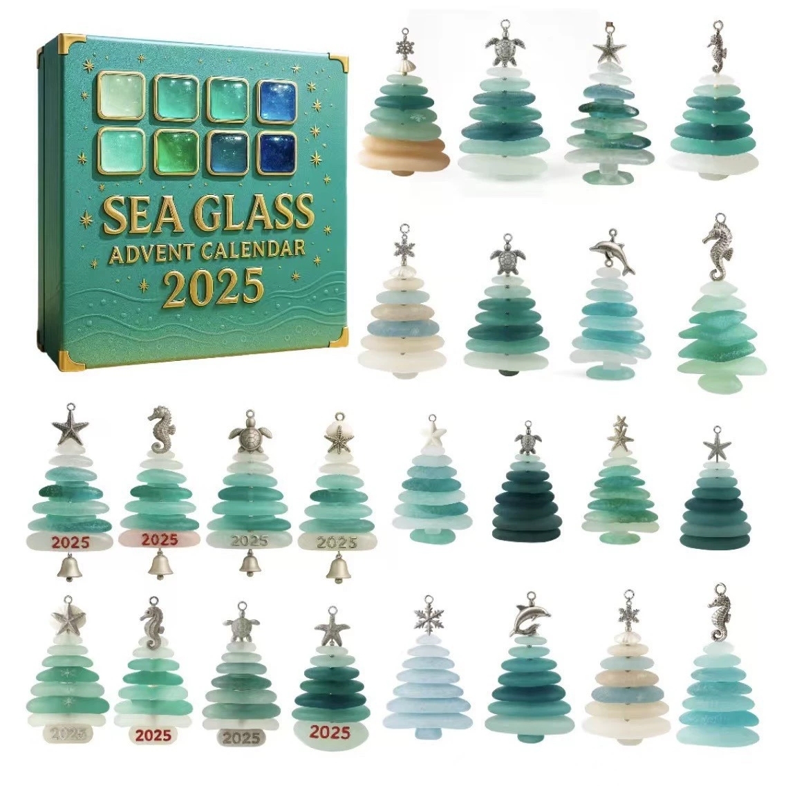 Sea Glass Christmas Tree Advent Calendar – 24 Day Ocean-Themed Countdown with Handmade Mini 3D Ornaments Perfect Holiday Gift - MyPhotoKeychainUK