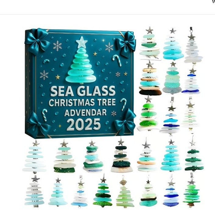 Sea Glass Christmas Tree Advent Calendar – 24 Day Ocean-Themed Countdown with Handmade Mini 3D Ornaments Perfect Holiday Gift - MyPhotoKeychainUK