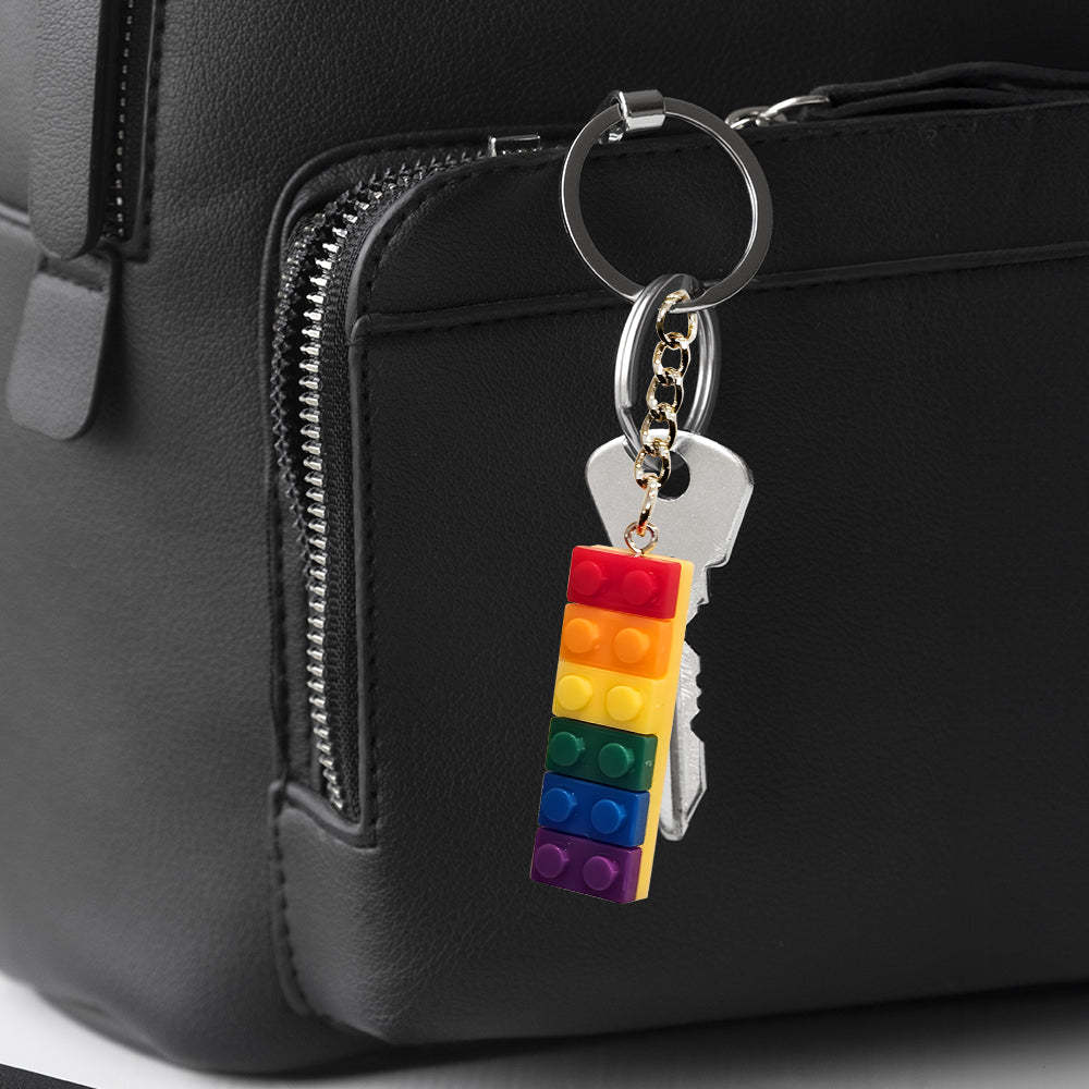 LGBT Keychain Gay Pride Keychain Rainbow Blocks Keychain Ribbon Punk Keyring - PhotoKeychain