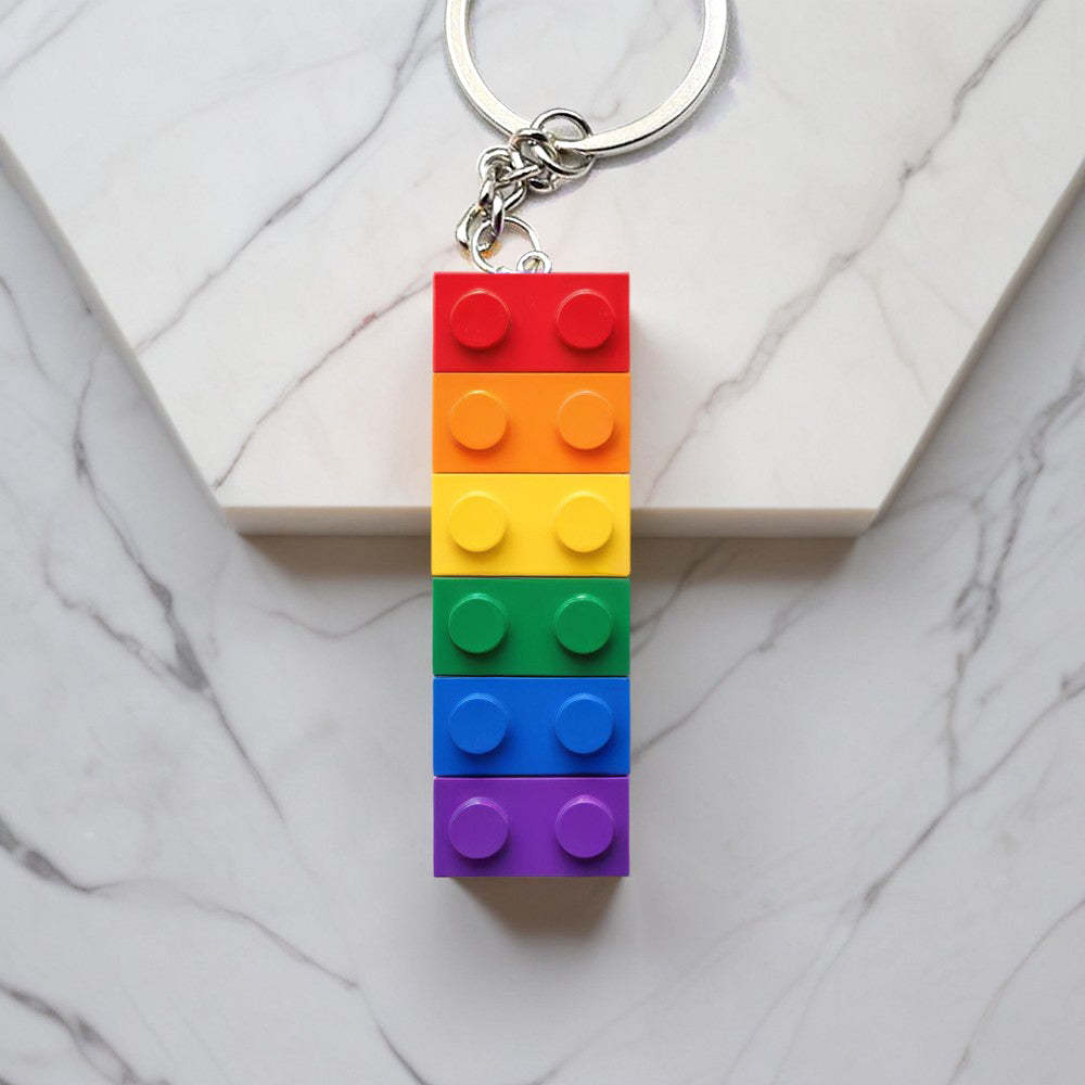 LGBT Keychain Gay Pride Keychain Rainbow Blocks Keychain Ribbon Punk Keyring - PhotoKeychain