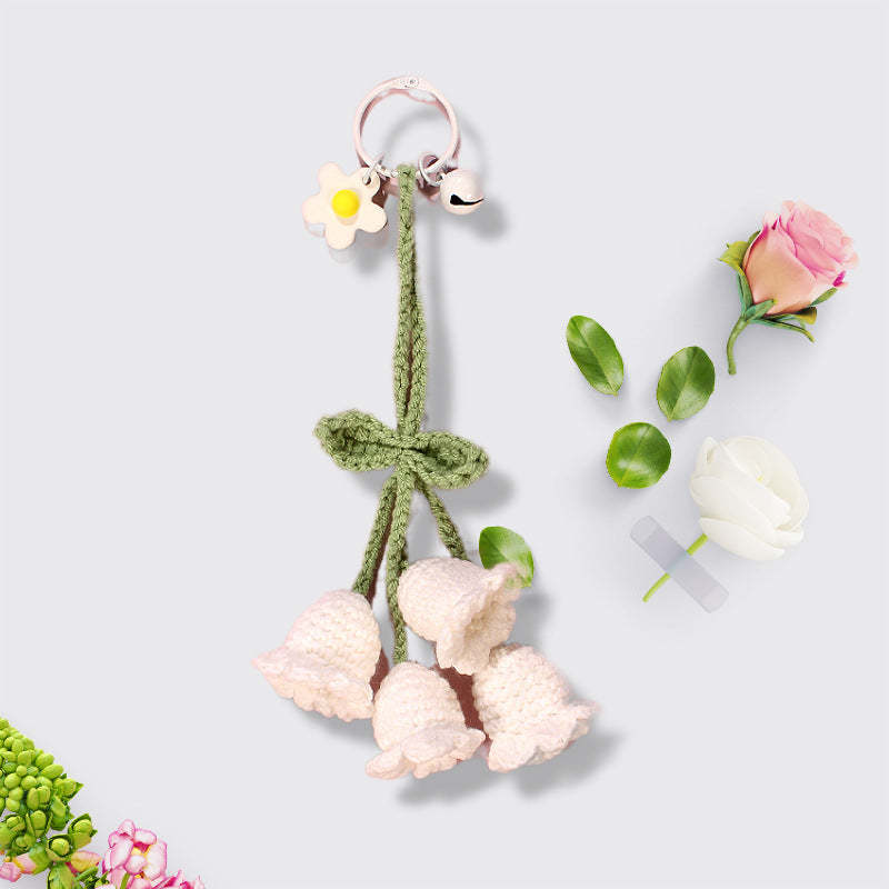 Flower Knitted KeyChain for Bag Crochet Campanula Keychain Handmade Gift - PhotoKeychain