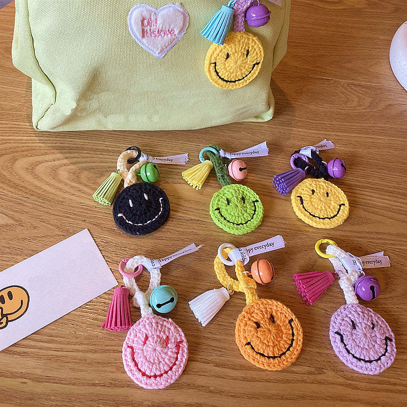 Knitted Smiley Face Keychain Creative Handmade Crochet Keychain Gift for Women - PhotoKeychain