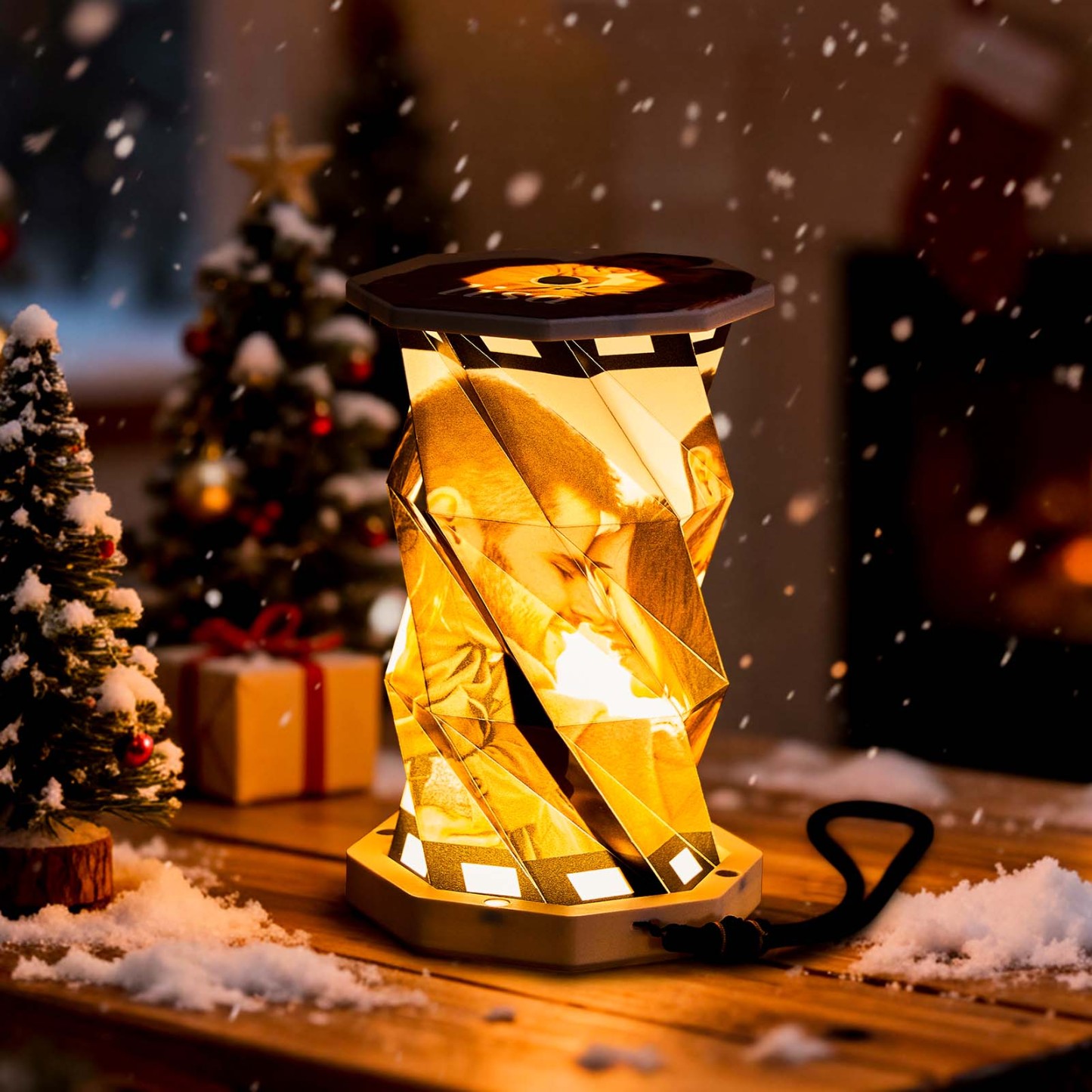 Custom Mini Rotating Night Light with Smart Touch Lighting Custom Photos and Name Christmas Gift - MyPhotoKeychainUK