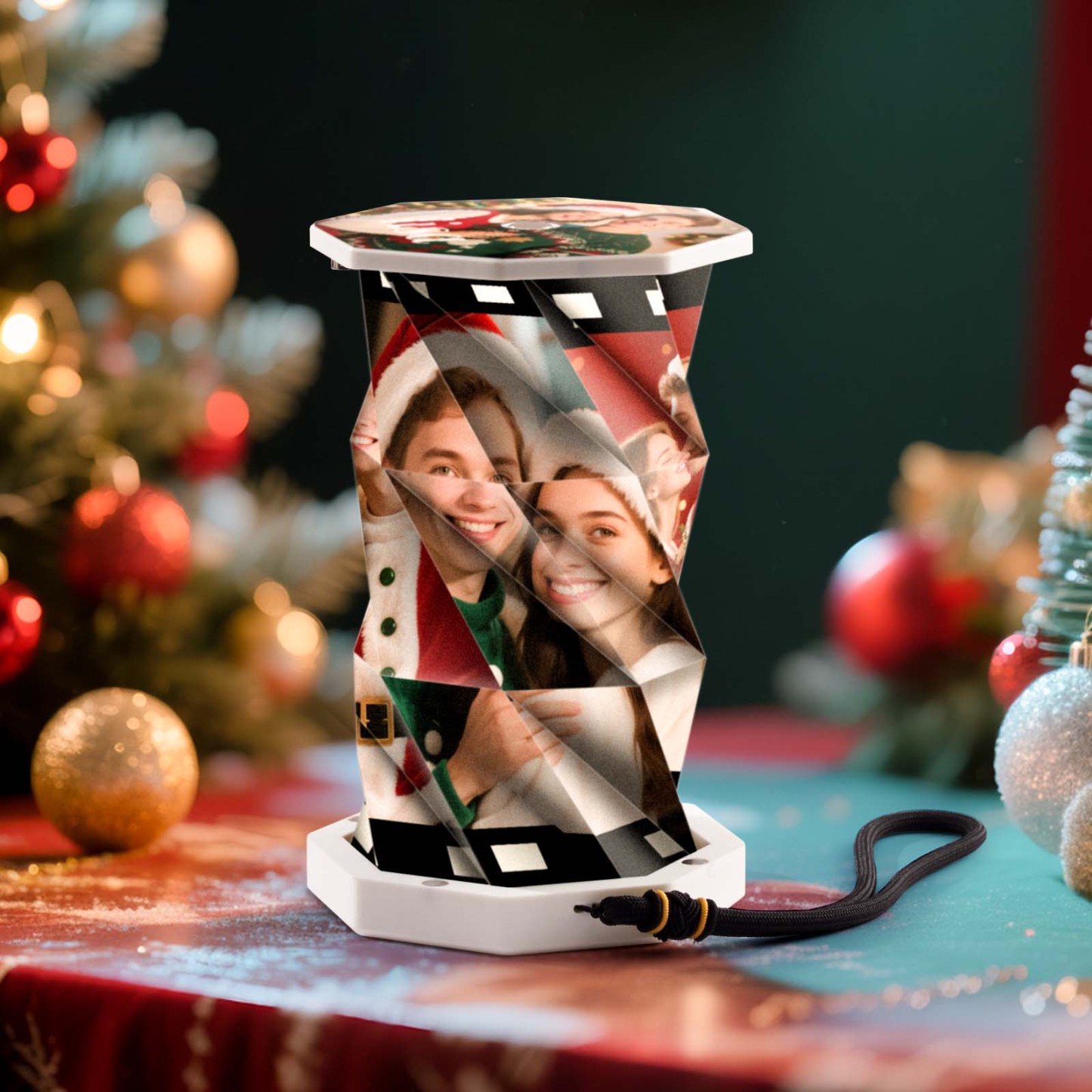 Custom Mini Rotating Night Light with Smart Touch Lighting Custom Photos and Name Christmas Gift - MyPhotoKeychainUK