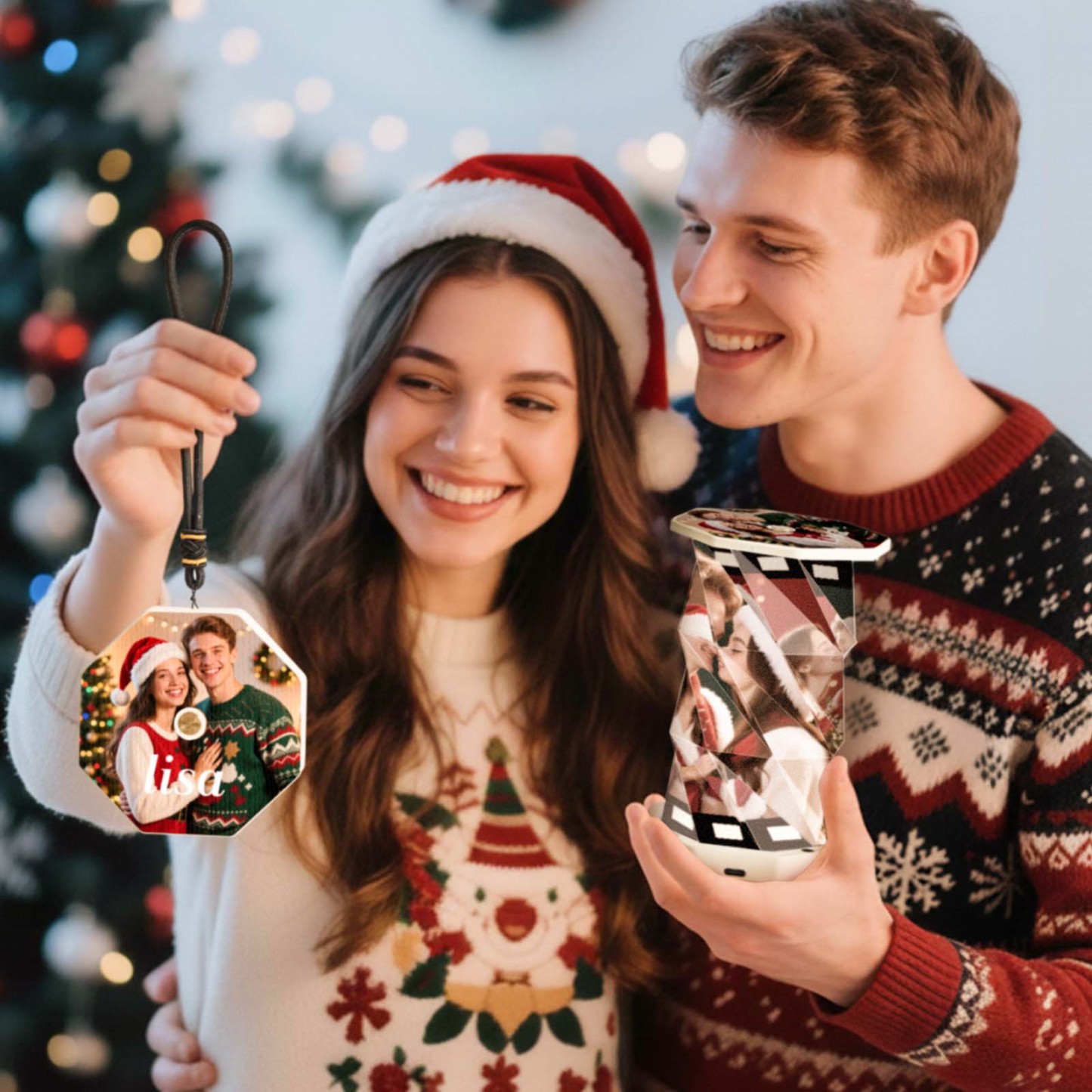 Custom Mini Rotating Night Light with Smart Touch Lighting Custom Photos and Name Christmas Gift - MyPhotoKeychainUK