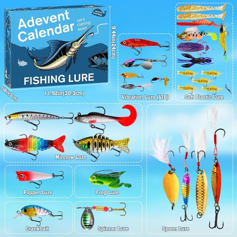 Fishing Advent Calendar Christmas Gift 2025 - Fishing Advent Calendar for Men 24 Day Fishing Christmas Countdown Xmas Surprise Gifts - MyPhotoKeychainUK