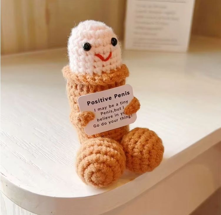 Handmade Funny Crochet Emotional Support Doll With Card Desktop Ornament Knitted Poo Dolls Christmas Positive Gifts Home Decor - MyPhotoKeychainUK