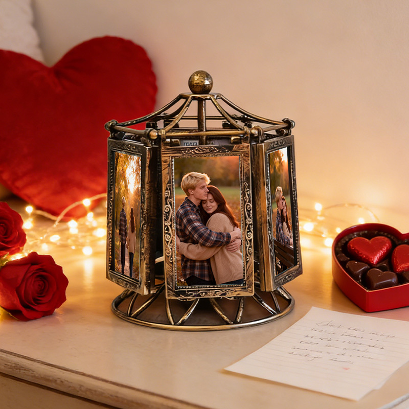 Custom Photo Vintage Carousel Relief Photo Frame Plays Soft Music Valentine's Day Gift - MyPhotoKeychainUK