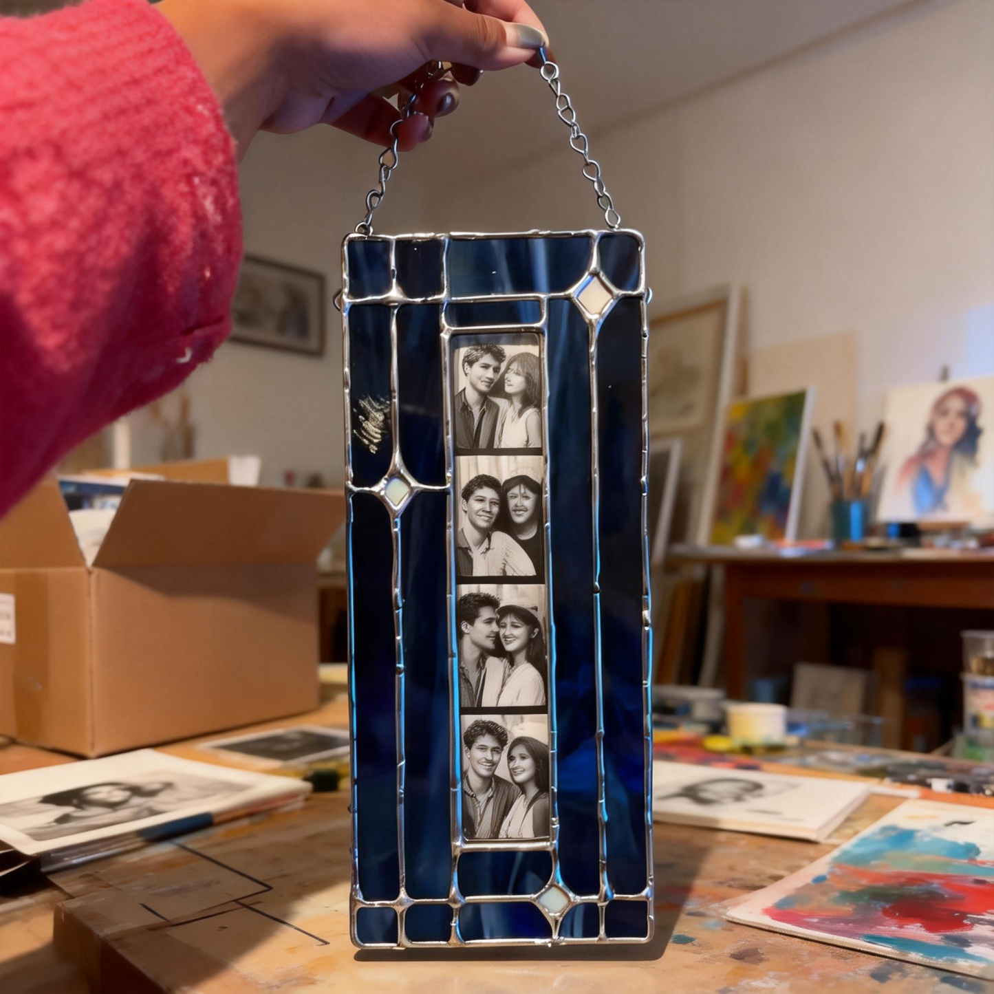 Custom Photo Frame Stained Glass Photobooth Ornament Personalized Art Picture Frame Home Decor Ornament - MyPhotoKeychainUK