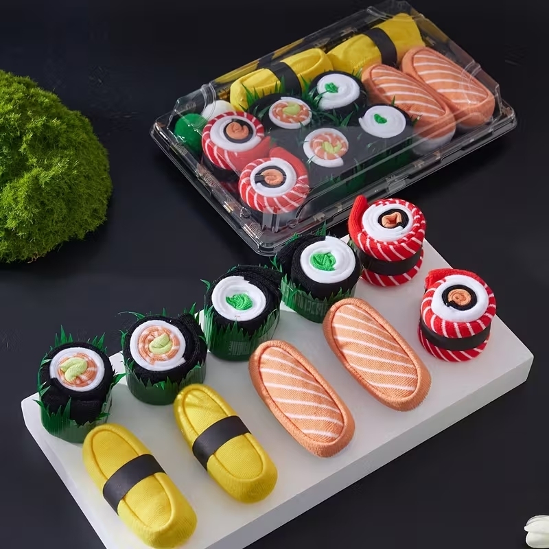 5 Pairs Sushi Socks Creative Middle Tube Cotton Sushi Socks, Box Design Funny Weird Sushi Food Creative Socks - MyPhotoKeychainUK