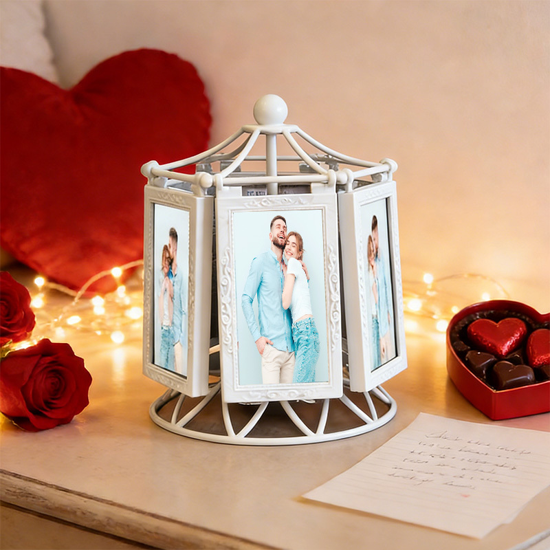 Custom Photo Vintage Carousel Relief Photo Frame Plays Soft Music Valentine's Day Gift - MyPhotoKeychainUK