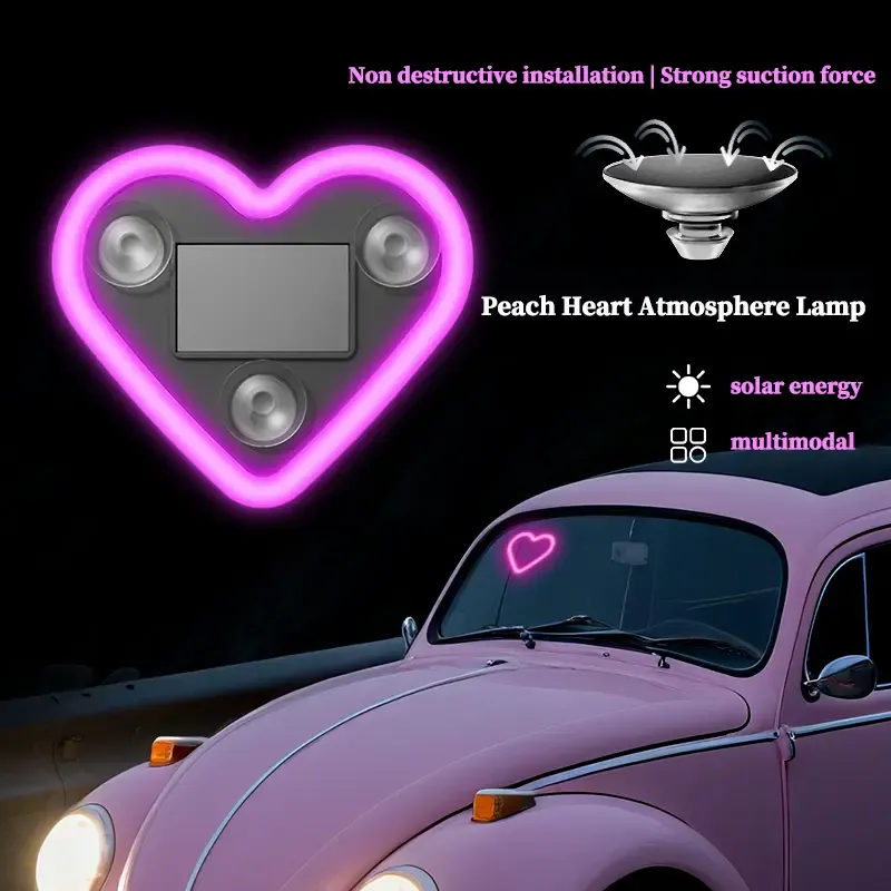 Solar Powered Wireless LED Heart Shape Neon Light for Car Interior Decor Eco-Friendly Modern Stylish Look - MyPhotoKeychainUK