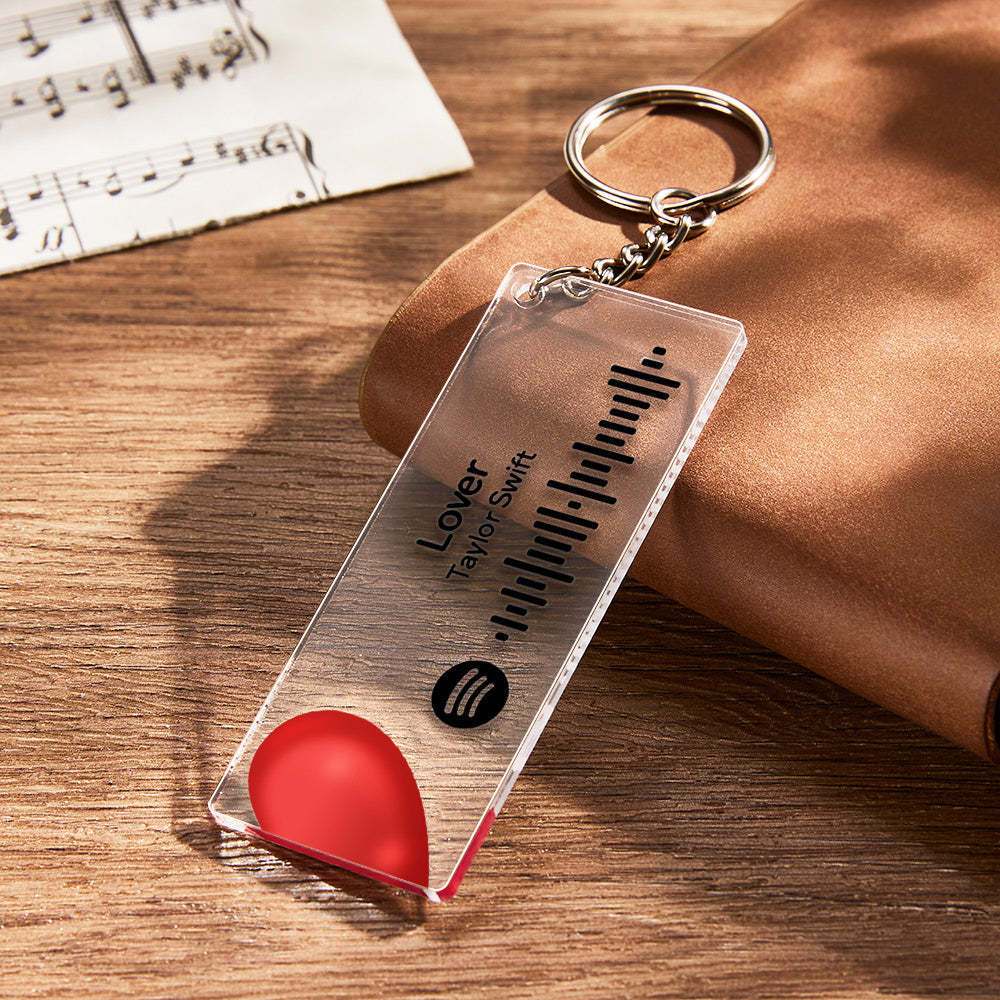Scannable Custom Spotify Code Keychain Acrylic Music Plaque Heart Keychain Romantic Couple Gifts - customphotokeychain