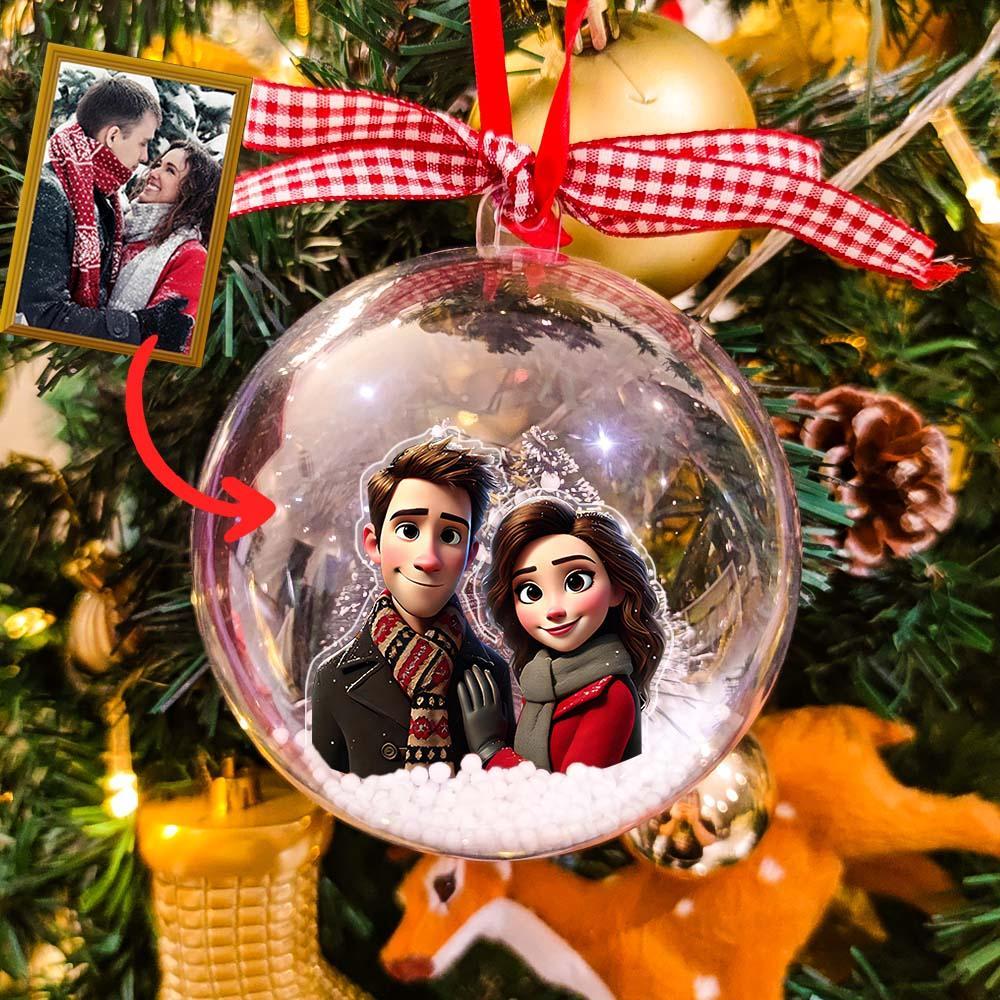 Personalized Cartoon Style Photo Christmas Ball Decoration - CustomPhotoKeychainAU