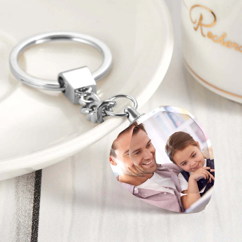 Christmas Gift Custom Keychain Gift for Dad Personalised keyring Photo Keyring Crystal Heart