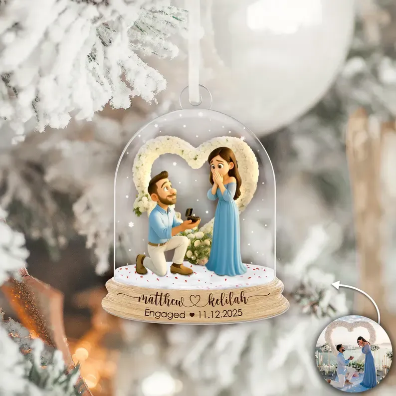 Personalized First Christmas Engaged Ornament, Acrylic Photo Keepsake, Best Christmas Gift for Couple - CustomPhotoKeychainAU
